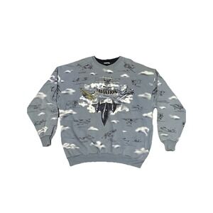 Vintage History Of Aviation AOP USAF Planes & Jets Men's Size XL Sweatshirt